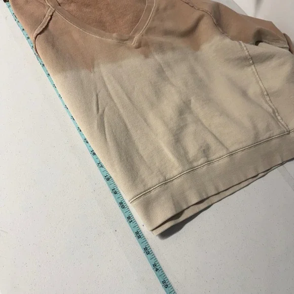 Free People Ombre Dip Dye V-Neck Sweatshirt Peach Cream XS Cotton Pullover - Picture 3 of 12